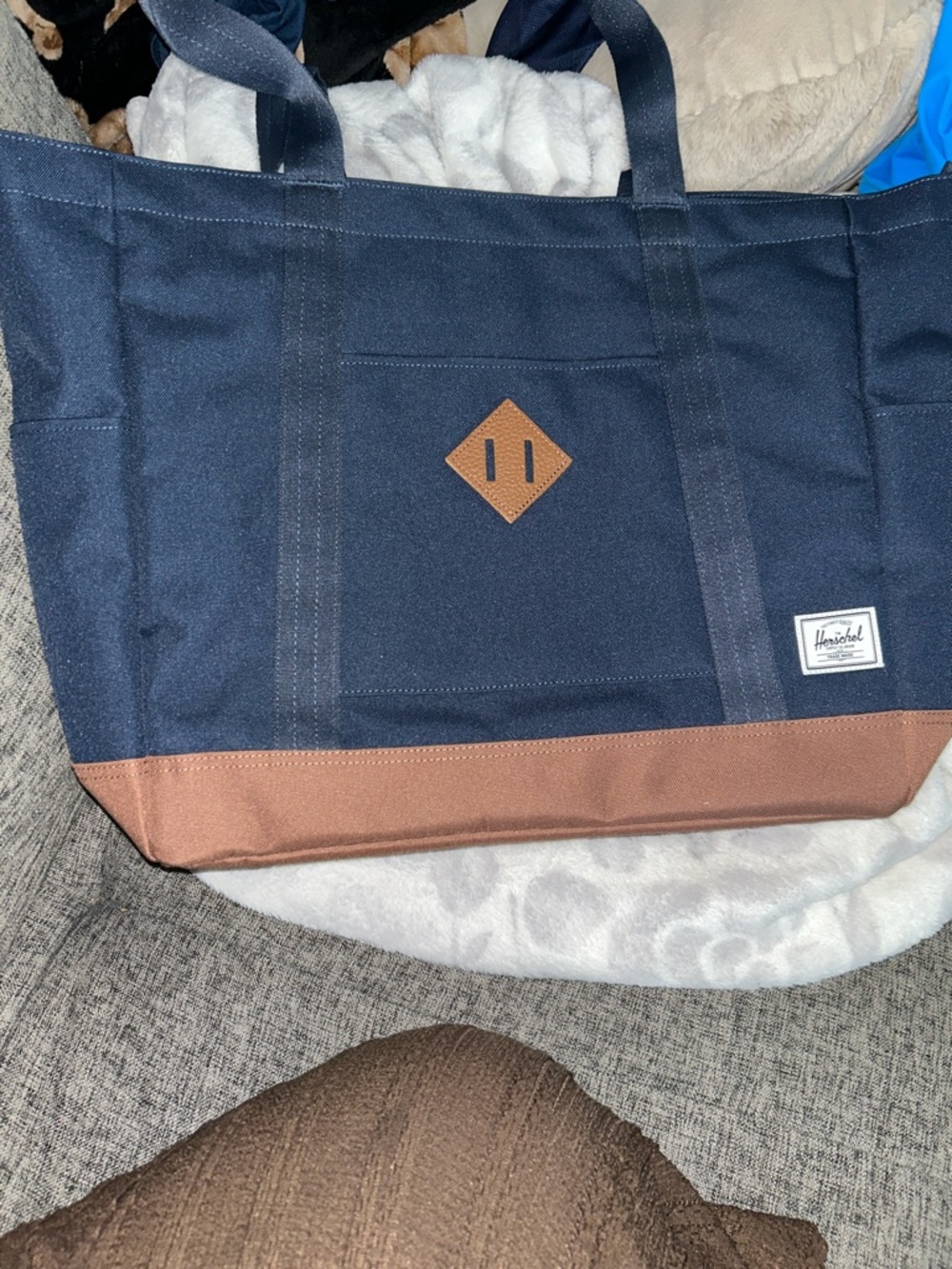 Herschel Heritage Tote Bag, Navy and Brown Canvas